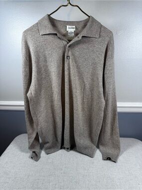 Neiman Marcus 100% Cashmere Long Sleeve Polo Sweater Taupe Size M